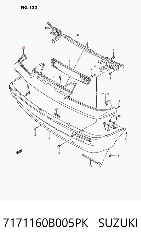 Parachoques delantero, parte superior 7171160B005PK Suzuki