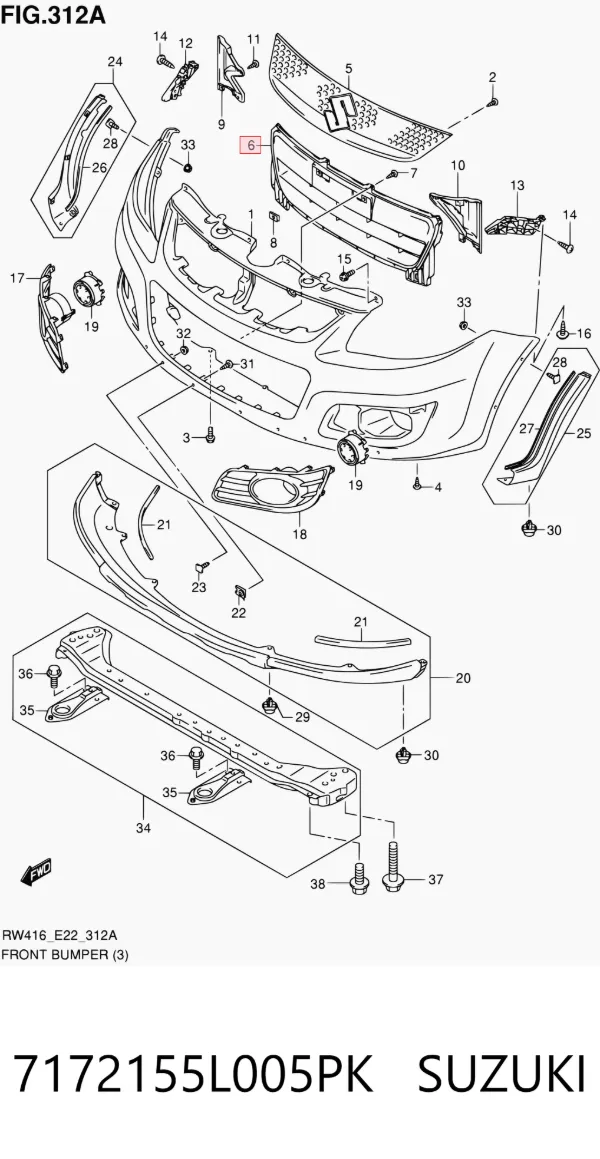 Rejilla inferior del parachoques delantero 7172155L005PK Suzuki