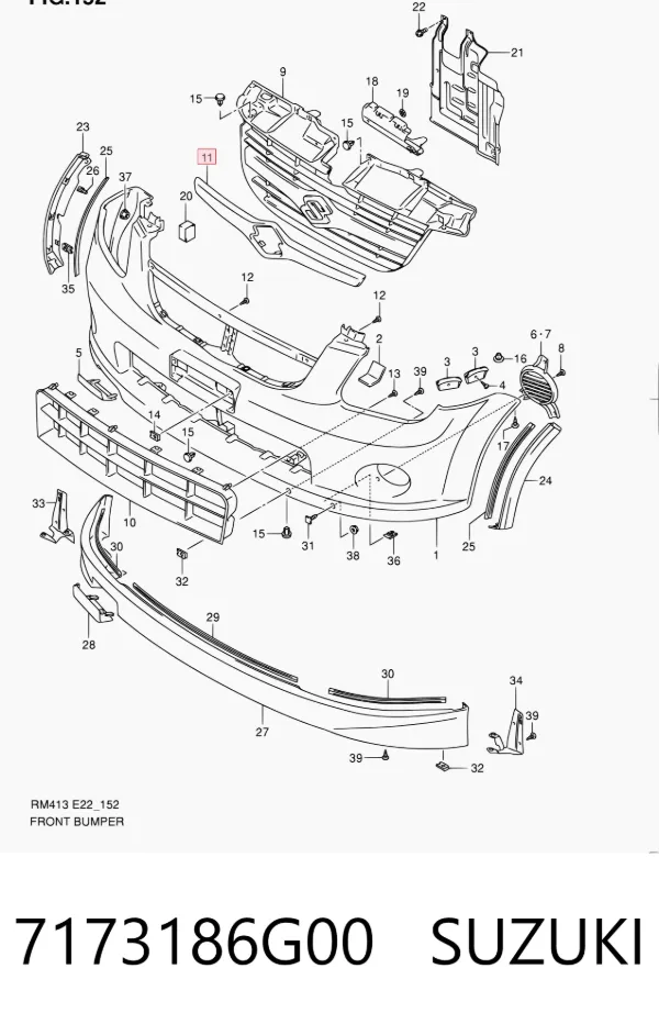 Moldura de la rejilla del radiador 7173186G00 Suzuki