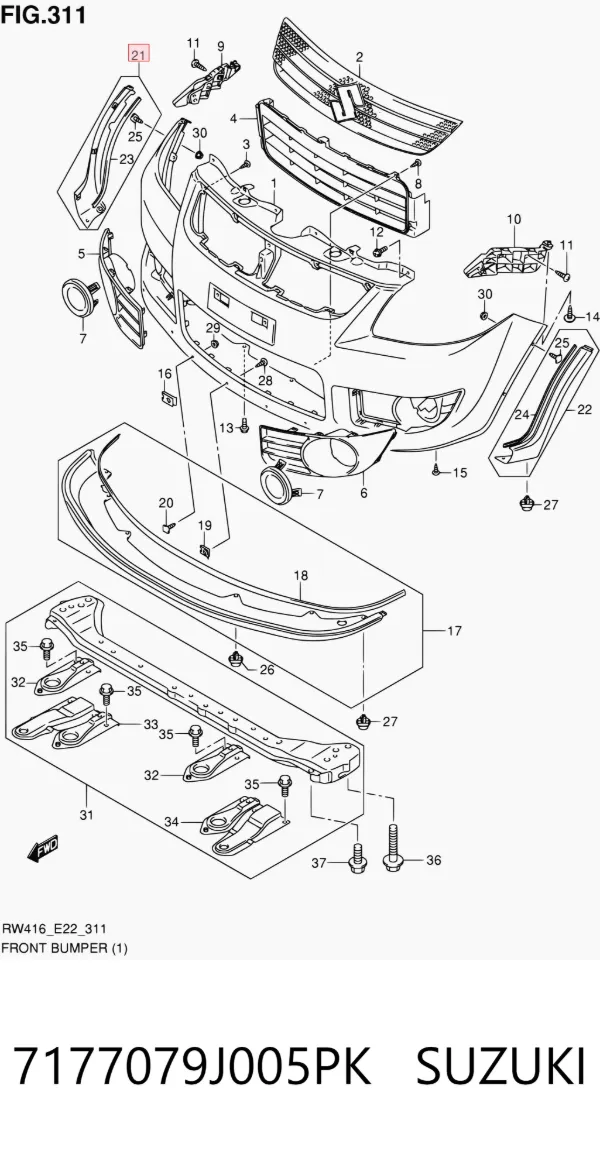 Moldura derecha del parachoques delantero 7177079J005PK Suzuki
