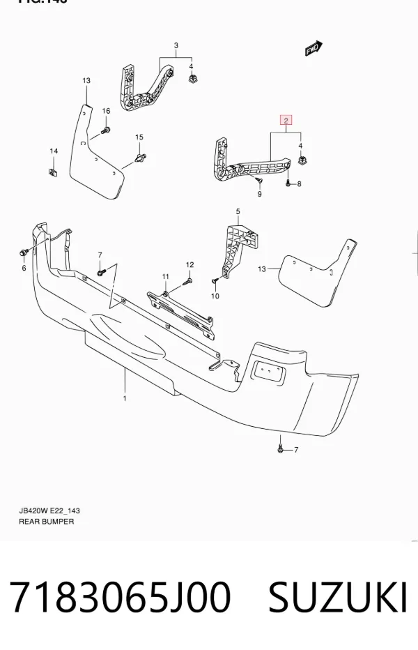 Soporte del parachoques trasero derecho 7183065J00 Suzuki