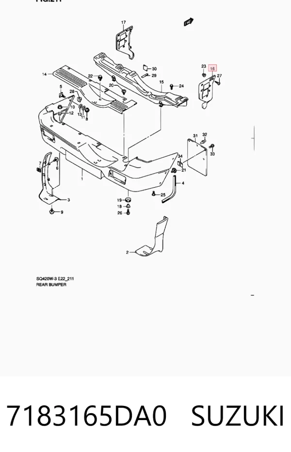 Soporte del parachoques trasero derecho 7183165DA0 Suzuki
