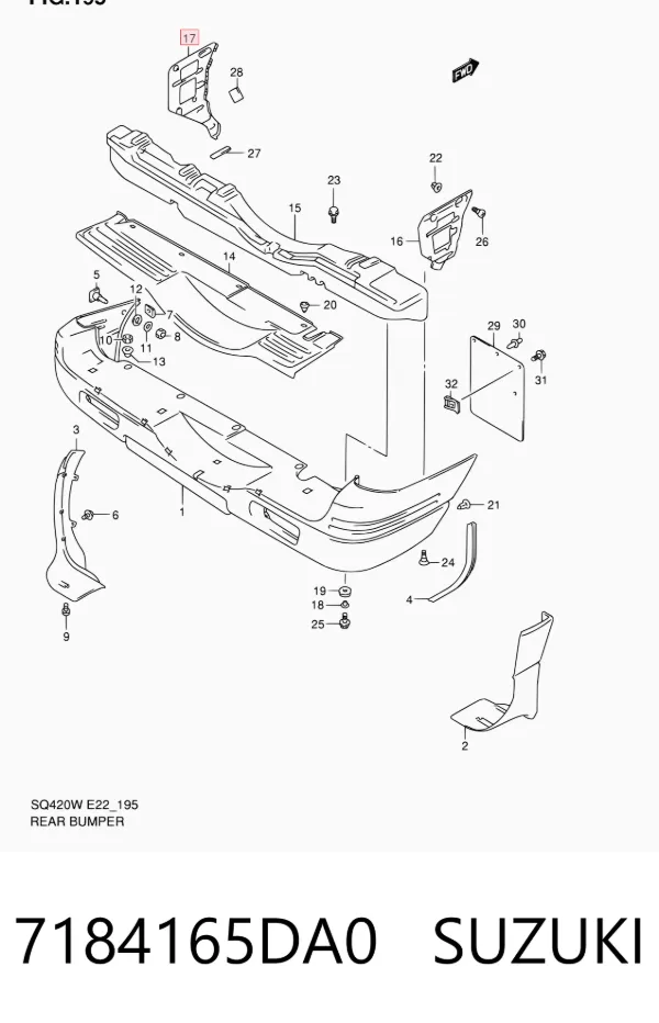 Soporte de parachoques trasero izquierdo 7184165DA0 Suzuki