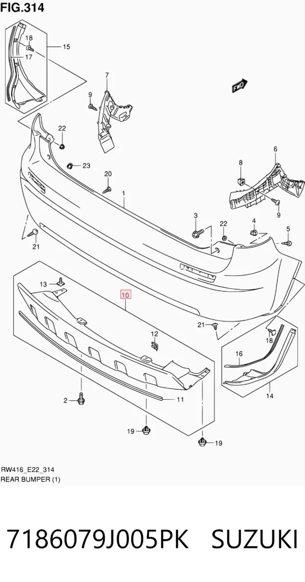 Moldura central del parachoques trasero 7186079J005PK Suzuki