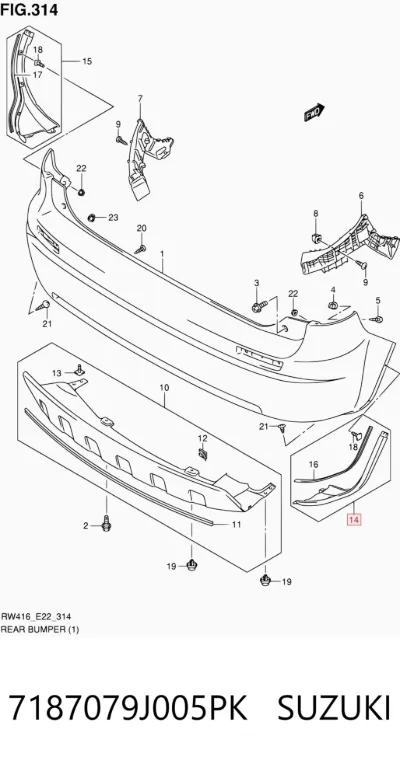 Moldura derecha del parachoques trasero SUZUKI 7187079J005PK