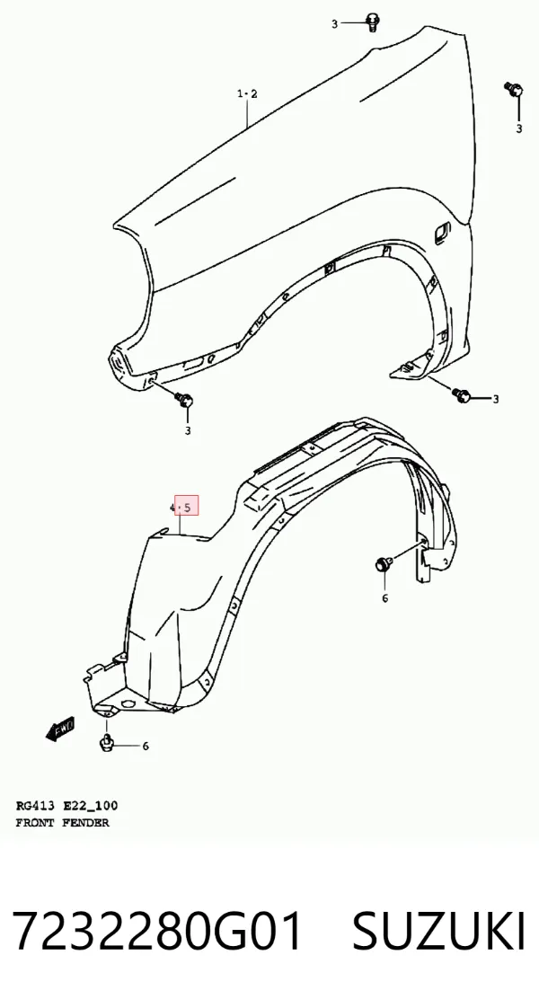 Guardalodos interior izquierdo, guardafango delantero 7232280G01 Suzuki