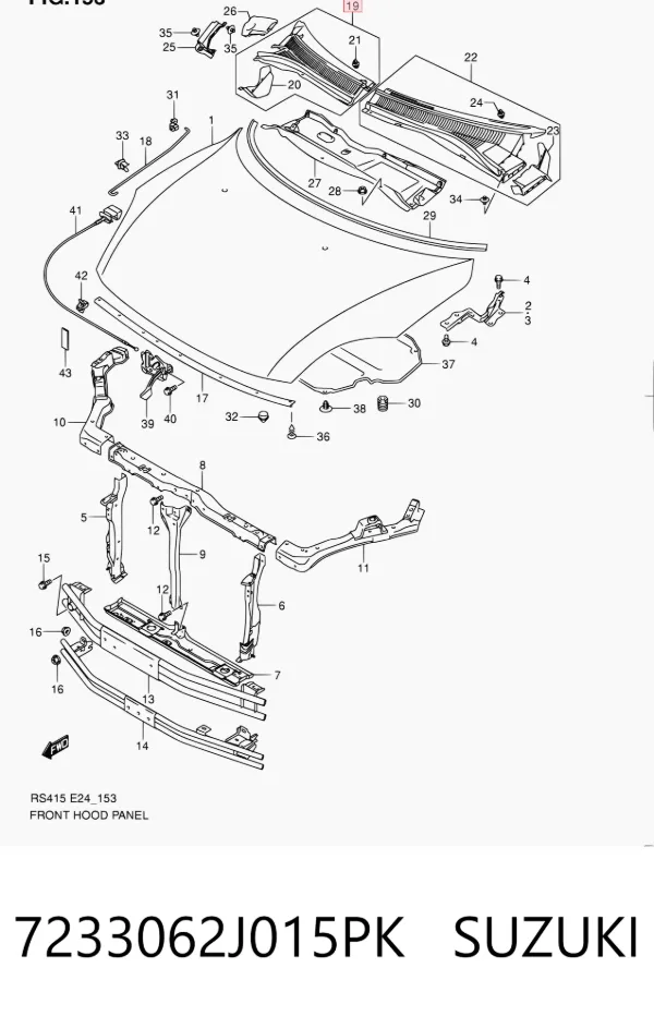 Rejilla derecha de limpiaparabrisas 7233062J015PK Suzuki
