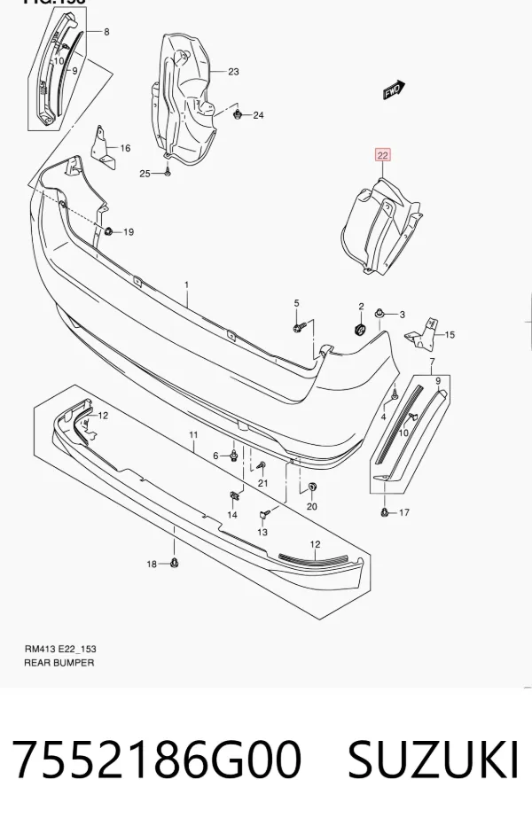 Guardalodo interior derecho, aleta trasera 7552186G00 Suzuki