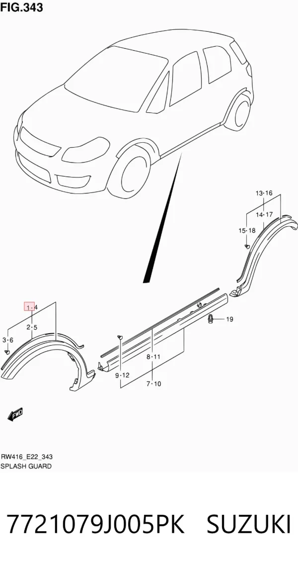 Extensión de la aleta delantera derecha 7721079J005PK Suzuki