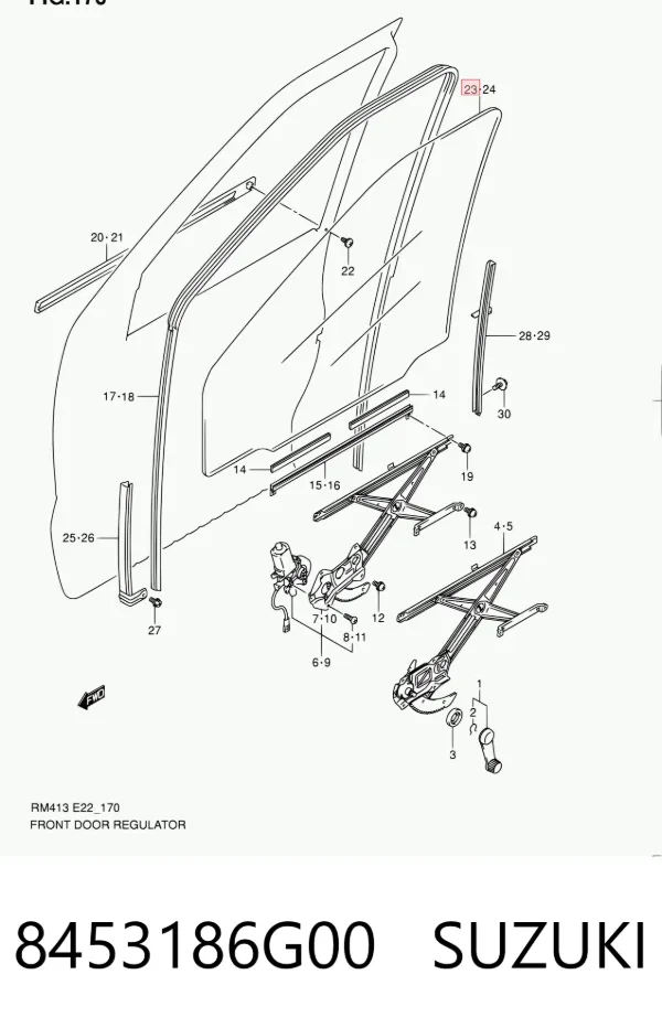 Cristal de puerta delantera derecha 8453186G00 Suzuki