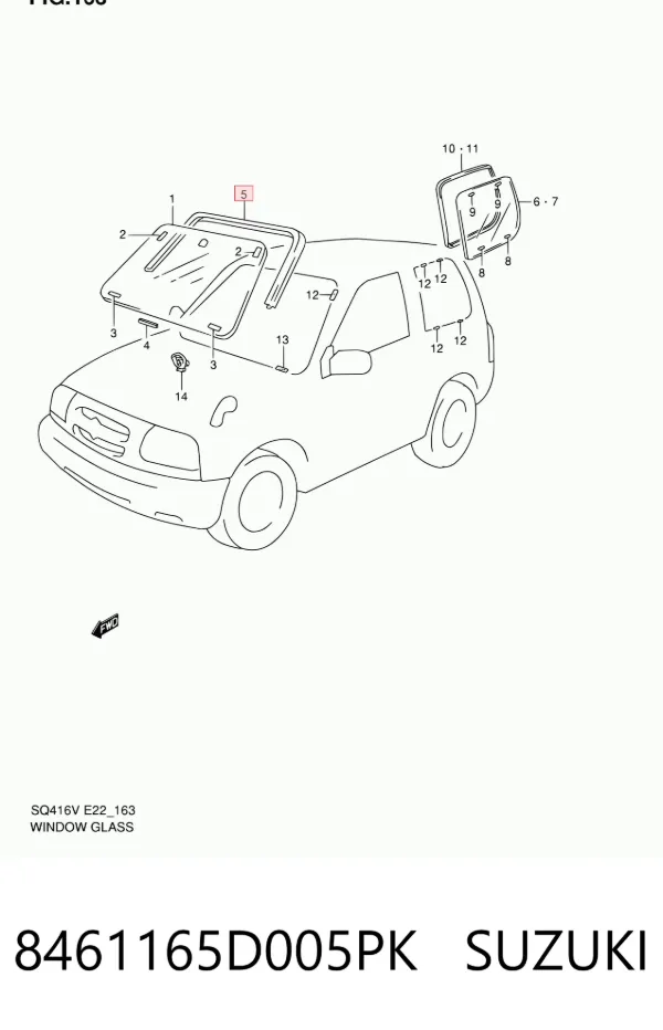 Moldura de parabrisas 8461165D005PK Suzuki
