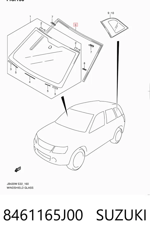 Moldura de parabrisas 8461165J00 Suzuki