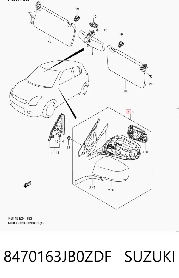 Espejo de retrovisor derecho 8470163JB0ZDF Suzuki