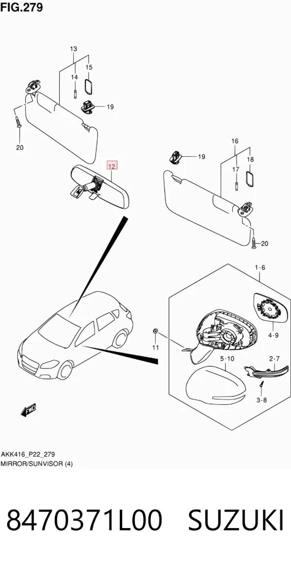 Espejo interior 8470371L00 Suzuki