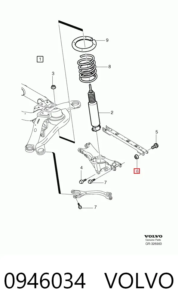 Perno de fijación interior del brazo oscilante inferior trasero 0946034 Volvo