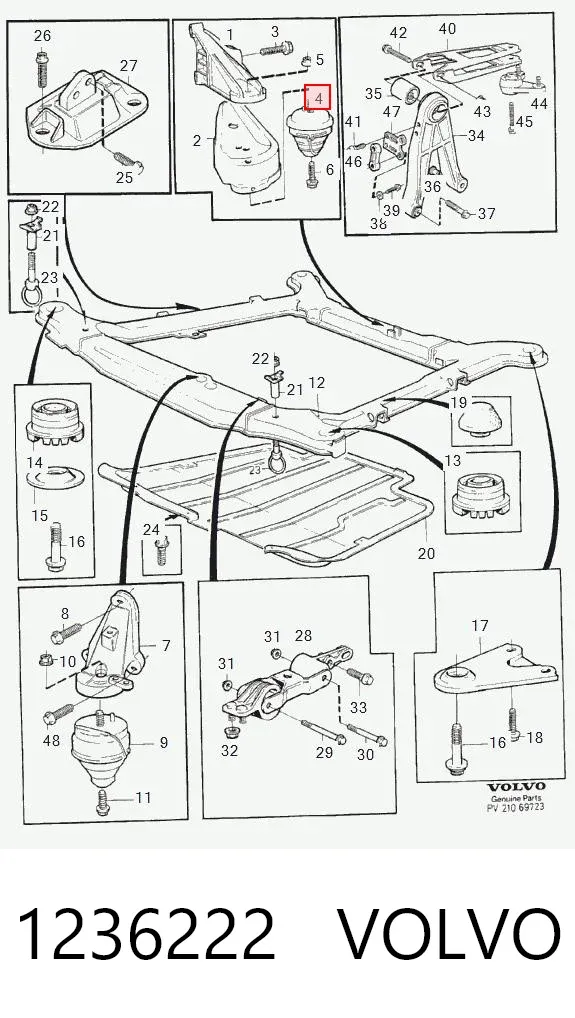 Soporte de motor trasero 1236222 Volvo