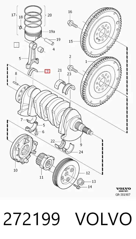 Juego de cojinetes de biela, cota de reparación (+0,25 mm) 272199 Volvo