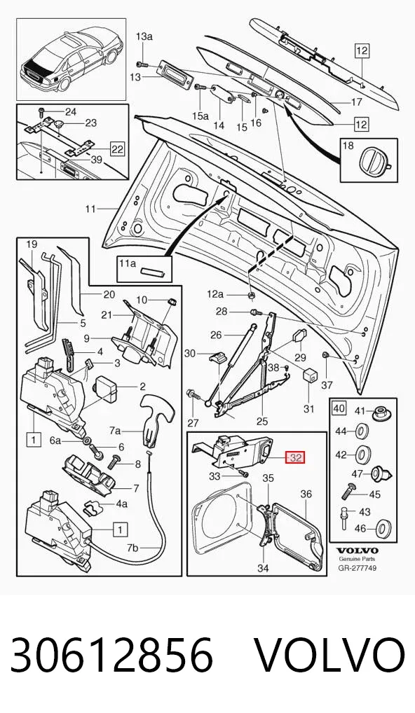 Cerradura de la tapa del depósito de combustible 30612856 Volvo