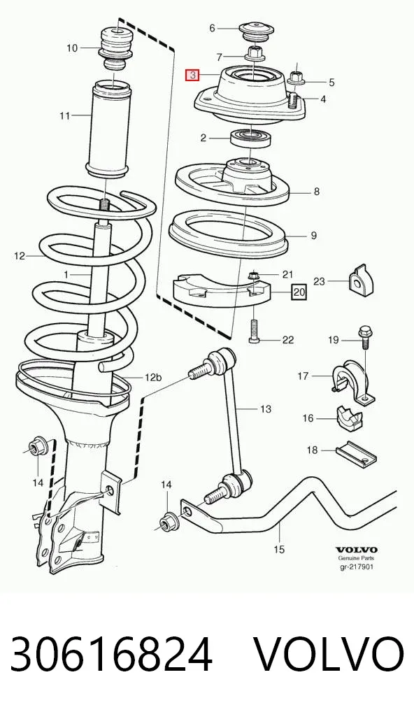 Soporte del amortiguador delantero 30616824 Volvo