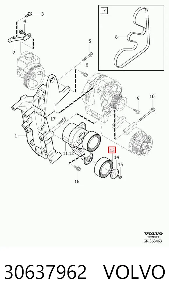 Polea tensora correa poli V 30637962 Volvo