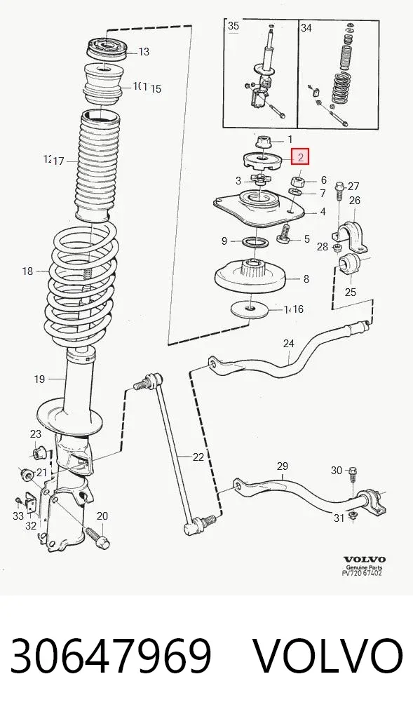 Soporte del amortiguador delantero 30647969 Volvo