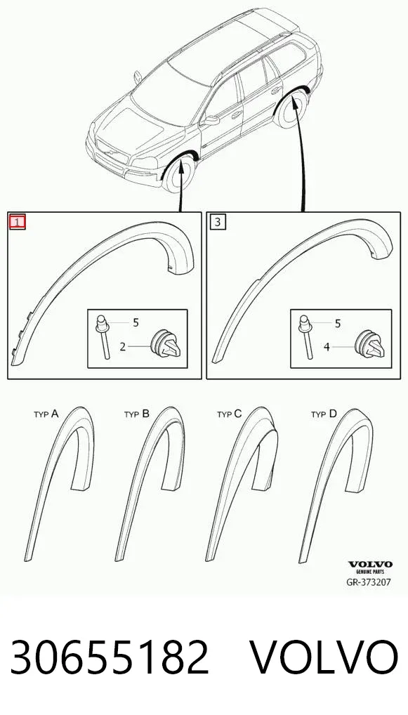 Extensión de la aleta delantera derecha 30655182 Volvo