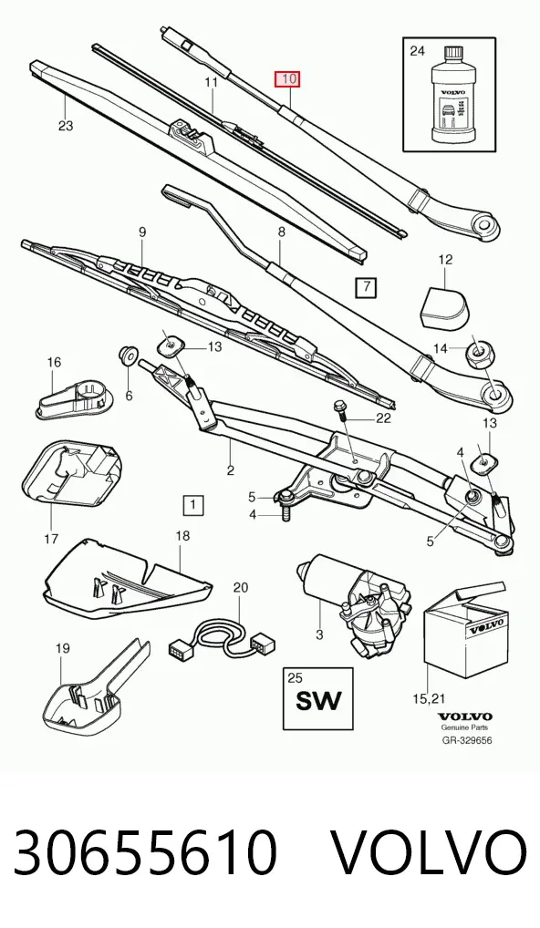 Brazo del limpiaparabrisas 30655610 Volvo