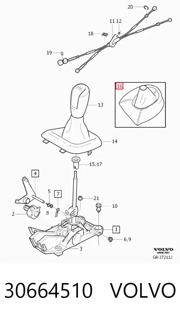 Funda de la palanca de cambios 30664510 Volvo