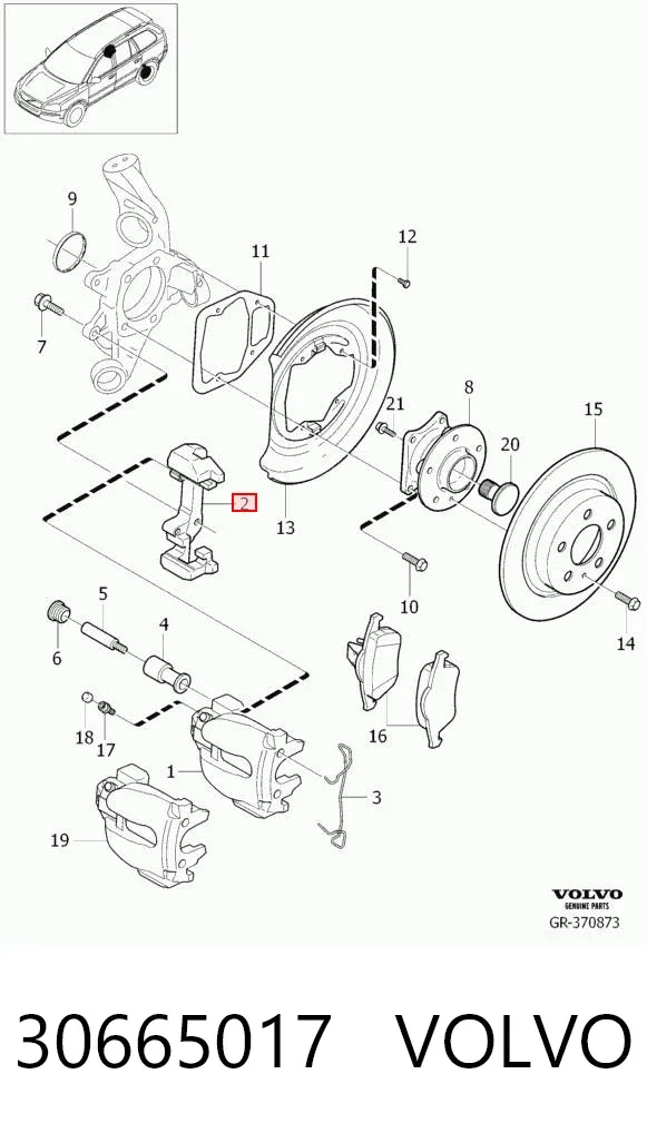 Soporte de la pinza de freno trasera 30665017 Volvo