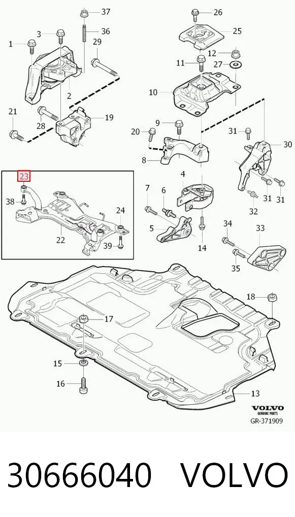 Buje silencioso del subchasis delantero 30666040 Volvo