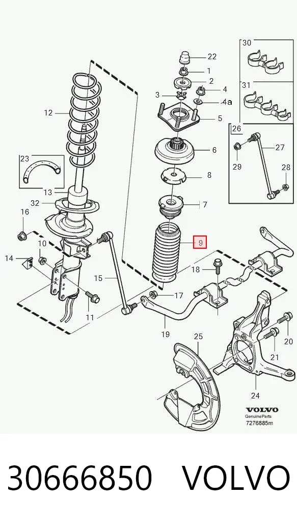 Fuelle, amortiguador delantero 30666850 Volvo