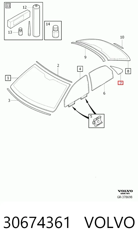 Cristal de la ventanilla fija de la puerta trasera izquierda 30674361 Volvo