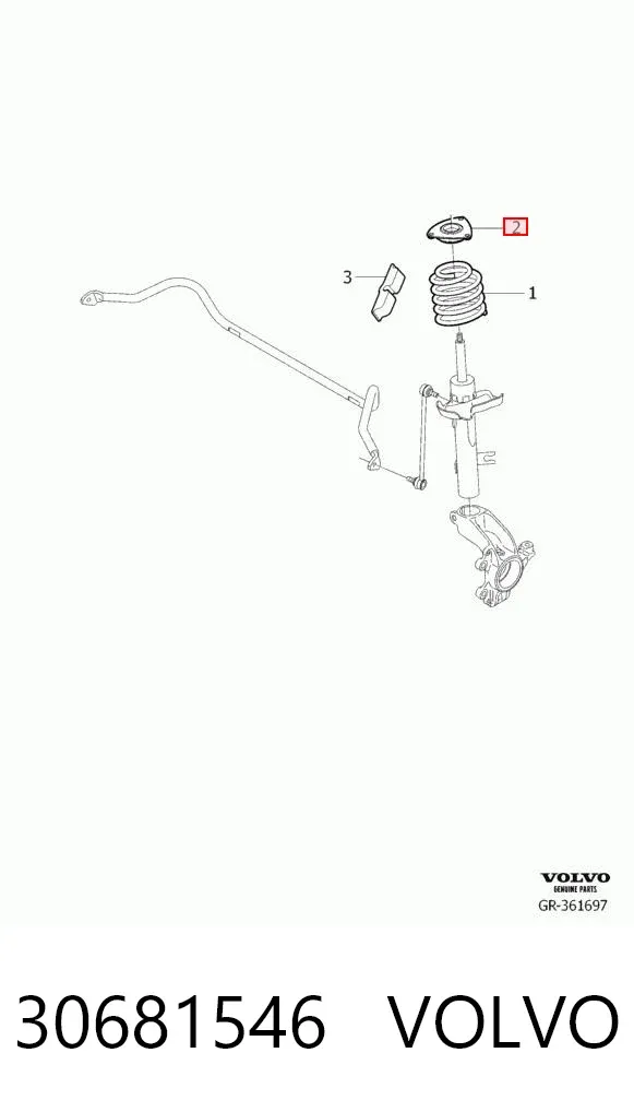 Soporte del amortiguador delantero 30681546 Volvo