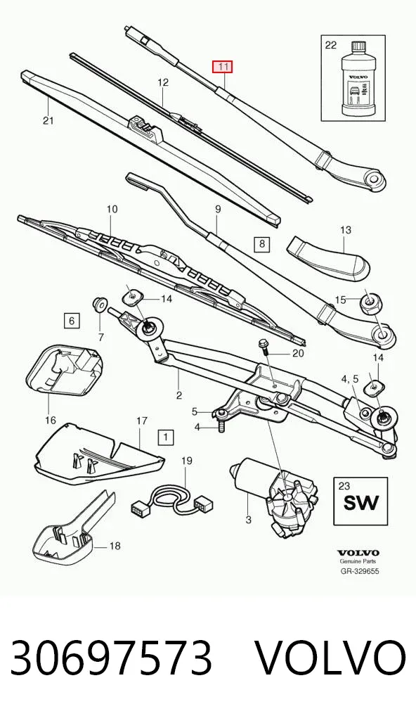 Brazo del limpiaparabrisas 30697573 Volvo