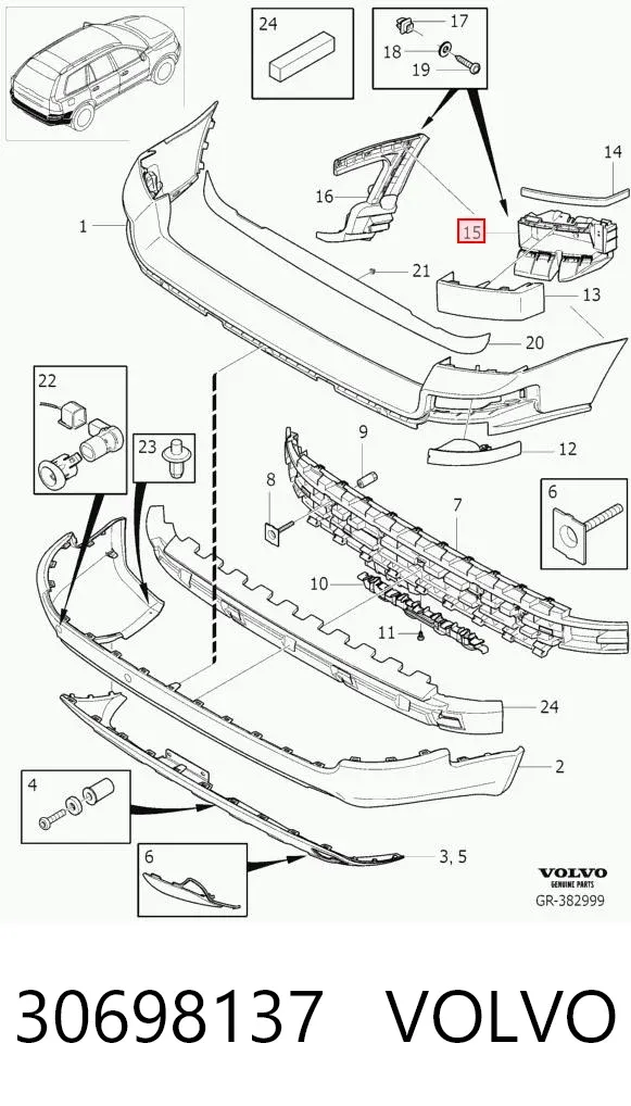 Soporte de parachoques trasero izquierdo 30698137 Volvo
