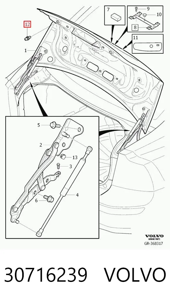 Tope de la tapa del maletero 30716239 Volvo