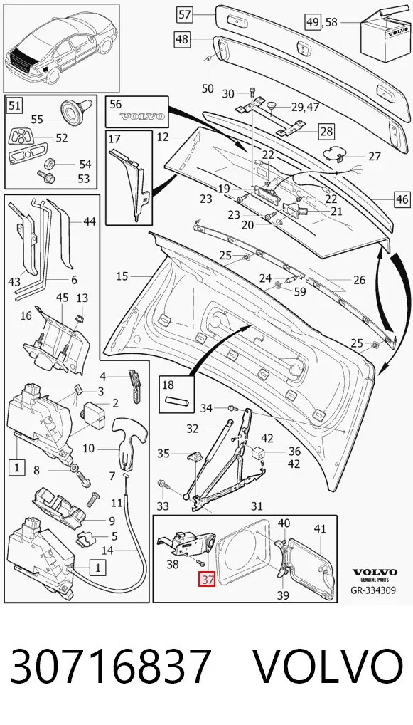Cerradura de la tapa del depósito de combustible 30716837 Volvo