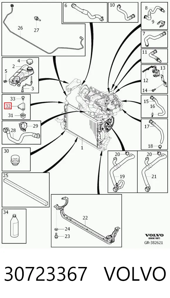 Soporte superior derecho del radiador 30723367 Volvo