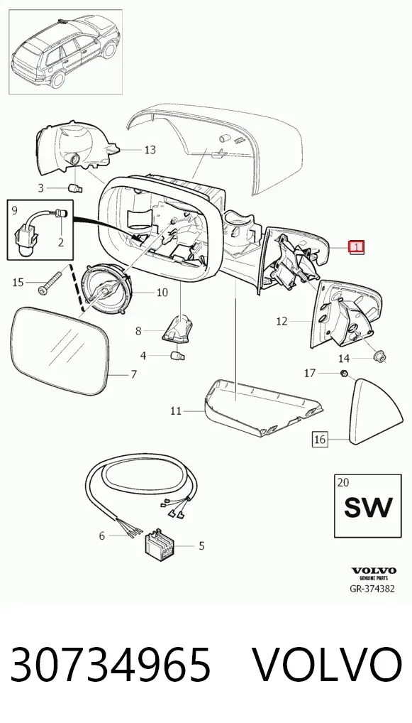 Espejo de retrovisor izquierdo 30734965 Volvo