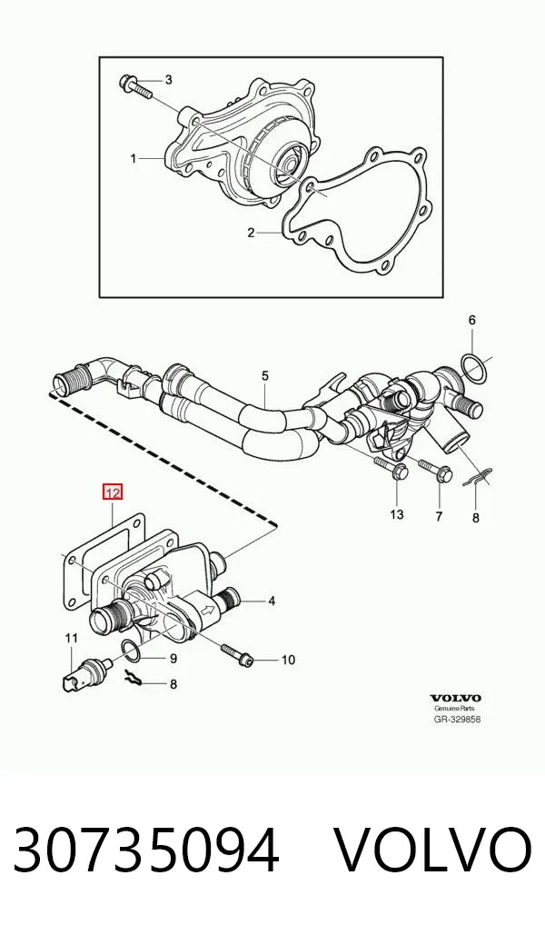 Junta de la carcasa del termostato 30735094 Volvo