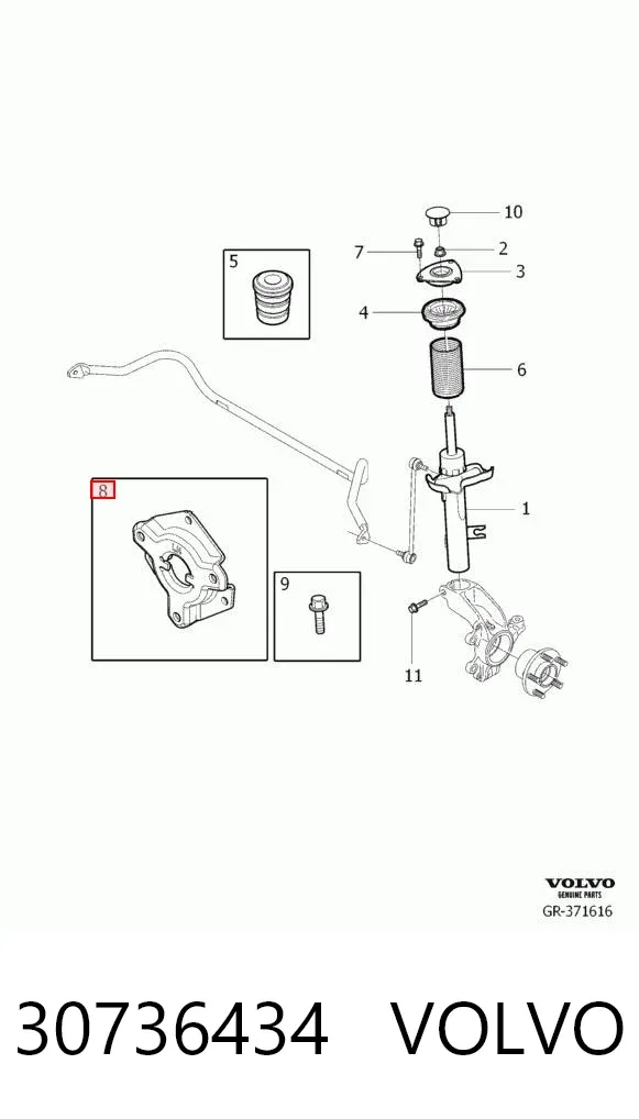Espaciador de soporte del amortiguador delantero 30736434 Volvo