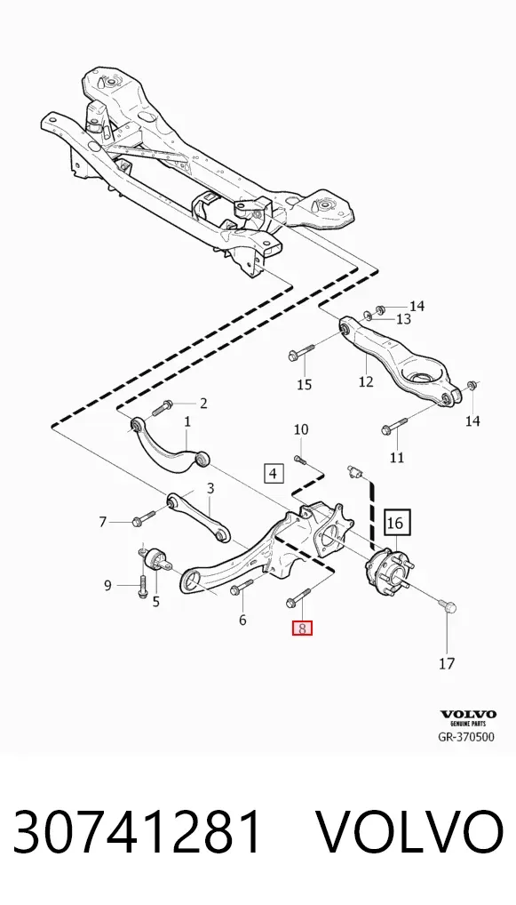Perno de sujeción de la abrazadera del estabilizador 30741281 Volvo
