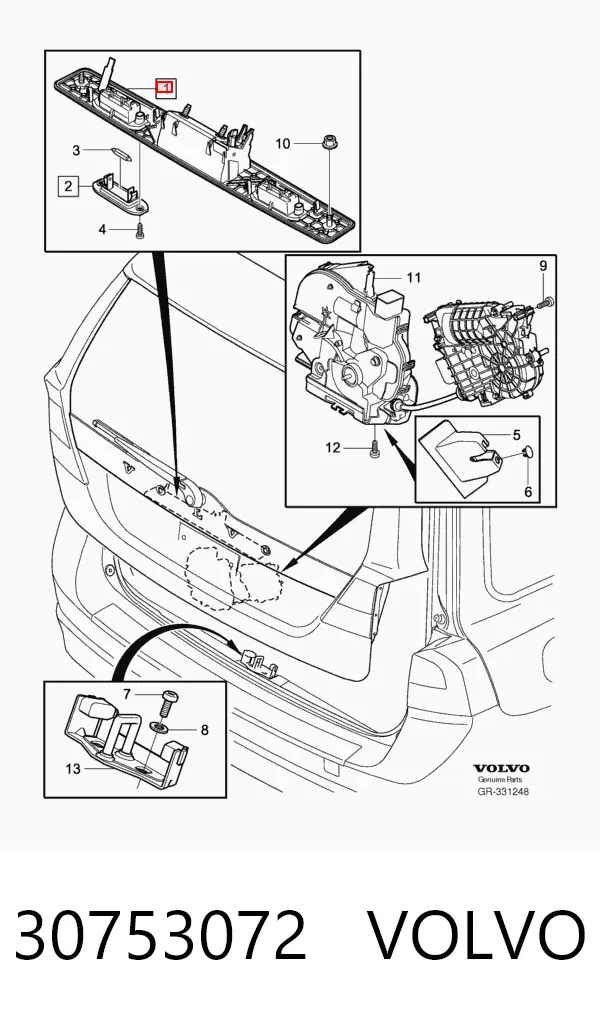 Tirador de puerta de maletero exterior 30753072 Volvo