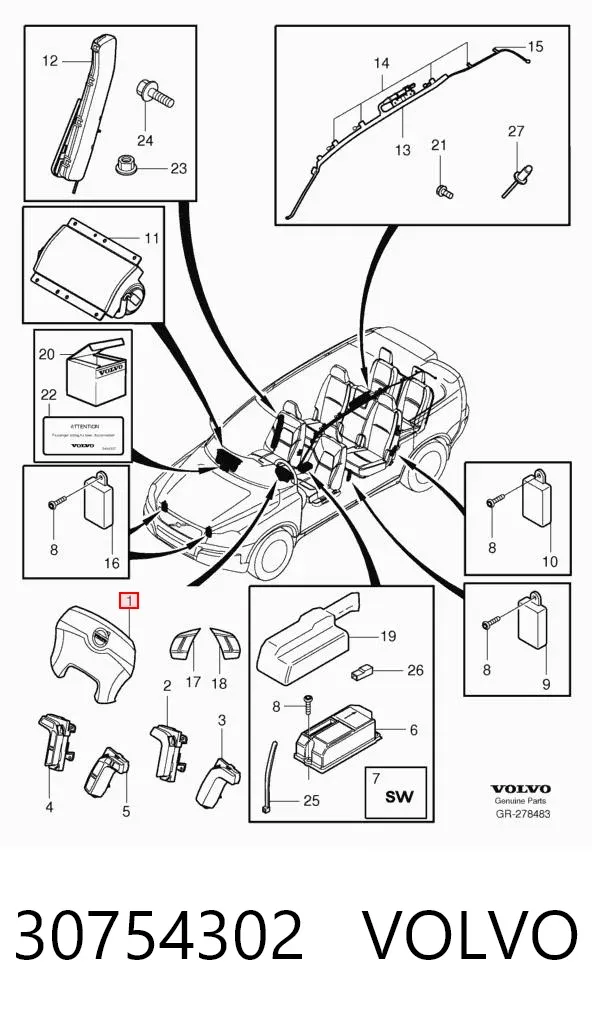 Airbag de volante 30754302 Volvo