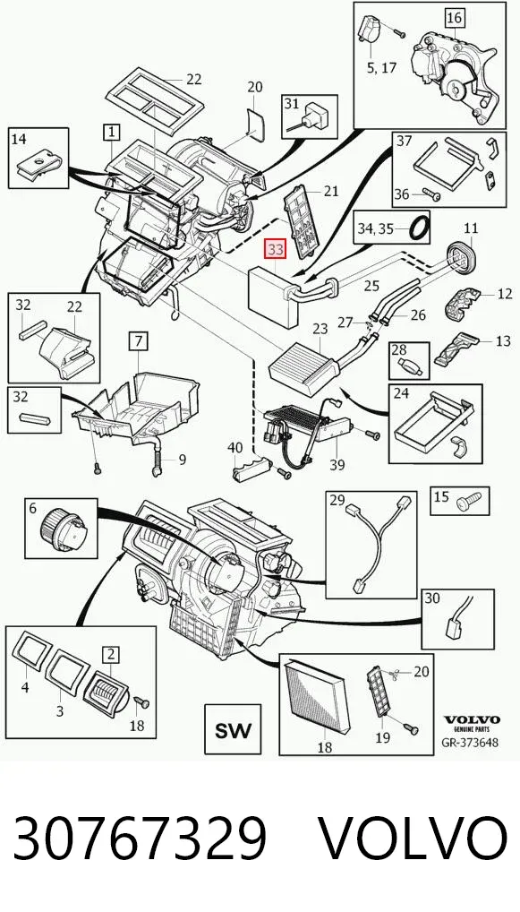Evaporador de aire acondicionado 30767329 Volvo