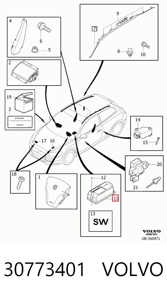 Módulo de control de airbag 30773401 Volvo