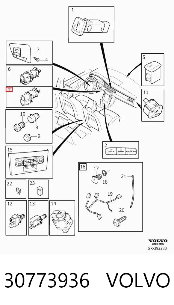 Interruptor de luz de freno 30773936 Volvo