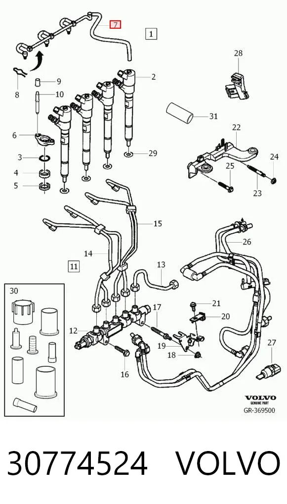 Tubería de retorno de combustible de los inyectores 30774524 Volvo