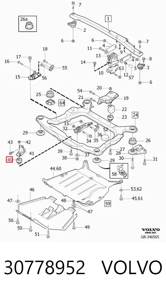 Soporte de motor trasero 30778952 Volvo