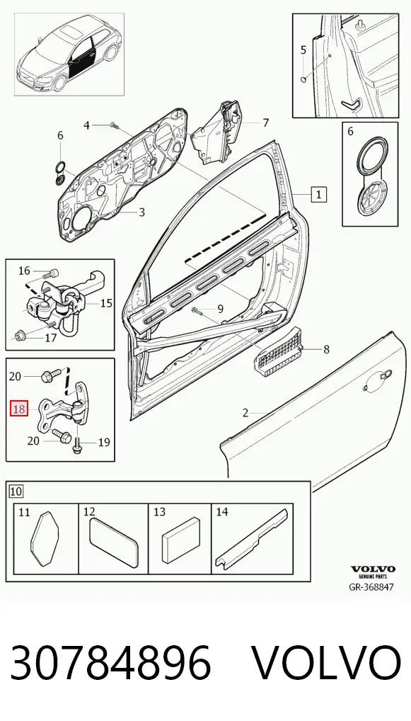 Bisagra de la puerta delantera derecha 30784896 Volvo